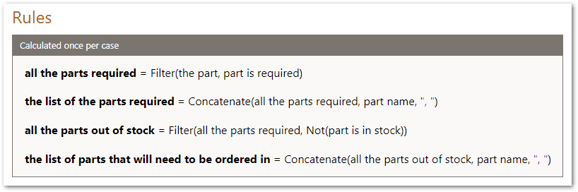 A rule in a decision service project to concatenate all the parts required into a single field