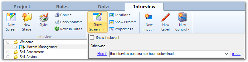 The Hide If option for an interview screen