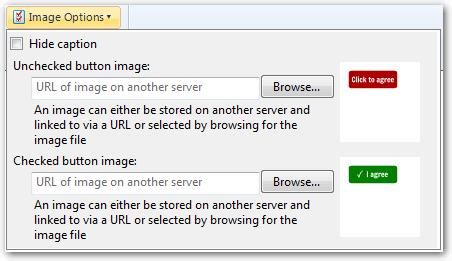 The Image Options window in Policy Modeling showing the selection of images for buttons