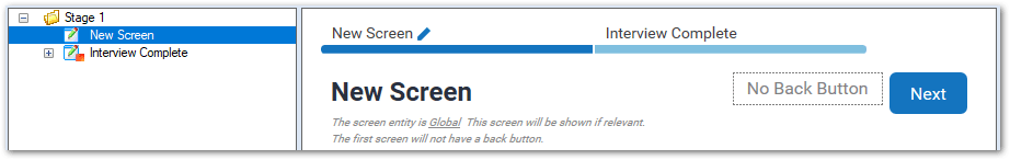 A new screen added to an interview in Policy Modeling