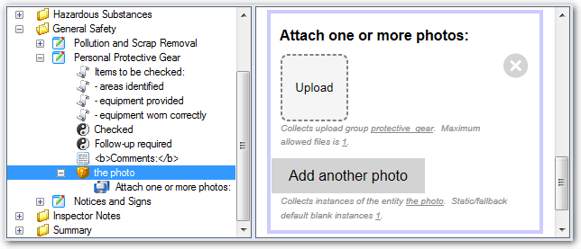 The Interview tab showing an upload control within an entity collect