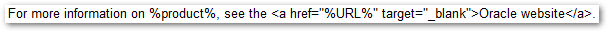 Screen layout view showing editable field for a label that includes HTML containing substitution for a hyperlink