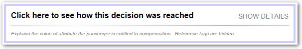 Screen layout view in Oracle Policy Modeling showing that reference tags are hidden for an explanation