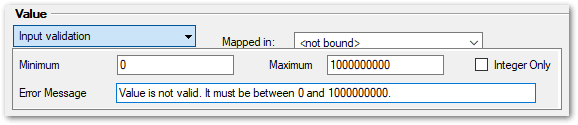 The Input validation settings in the Edit Attribute dialog in Policy Modeling showing the properties of a mapped decimal field