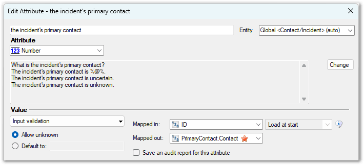 Edit Attribute dialog in Oracle Policy Modeling showing attribute mapped in