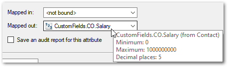 The Mapped out field in the Edit Attribute dialog in Policy Modeling showing the properties of the mapped decimal field