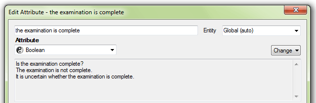 Edit Attribute dialog showing the sentence forms for the selected question form