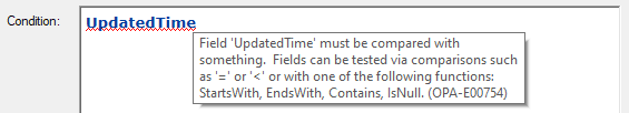 The Edit Entity dialog in Policy Modeling showing an invalid condition