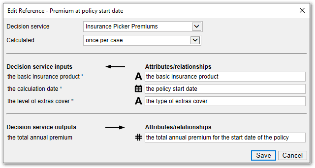 The Edit Reference dialog in Policy Modeling showing the mappings for the premium for the start date of the policy