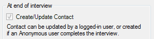 Mapping Settings dialog in Oracle Policy Modeling showing setting to create/update Contact record at end of interview