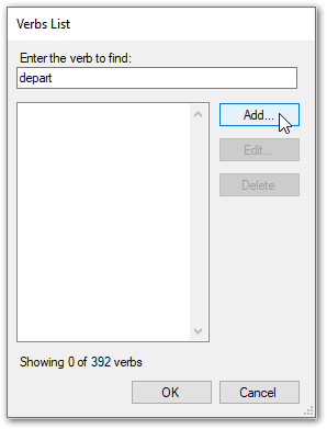 The Verbs List in Oracle Policy Modeling showing a new verb added
