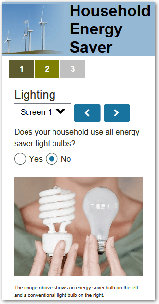 The Energy Saver interview resized in the browser window to simulate what it would look like on a narrower screen