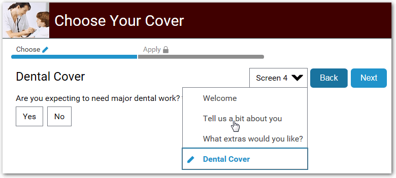 Reviewing the data in an interview by clicking on the screen name at the top of the application