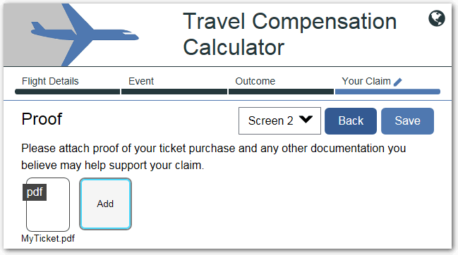 Image showing appearance of an upload control on a Web Determinations interview screen once a file has been uploaded