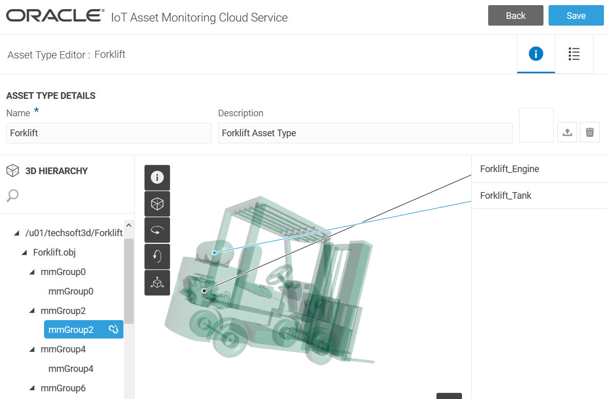 Forklift Asset with Asset Hierarchy Nodes and Sub-Assets