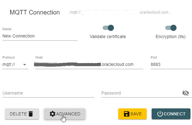 MQTT Connection Dialog