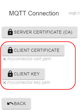 MQTT Connection: Upload Leaf Certificate and Key