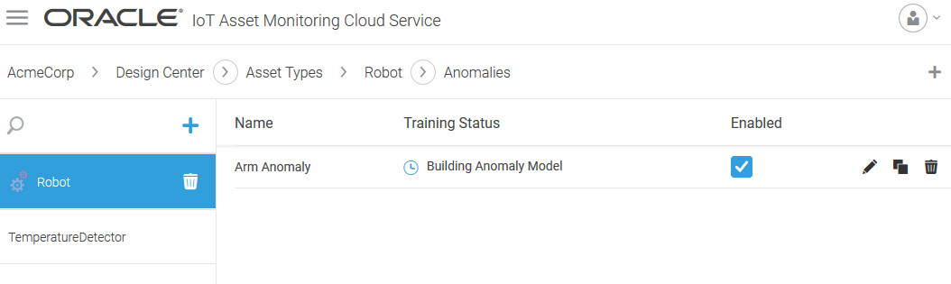 Training status for Robot reads Building Anomaly Model. 