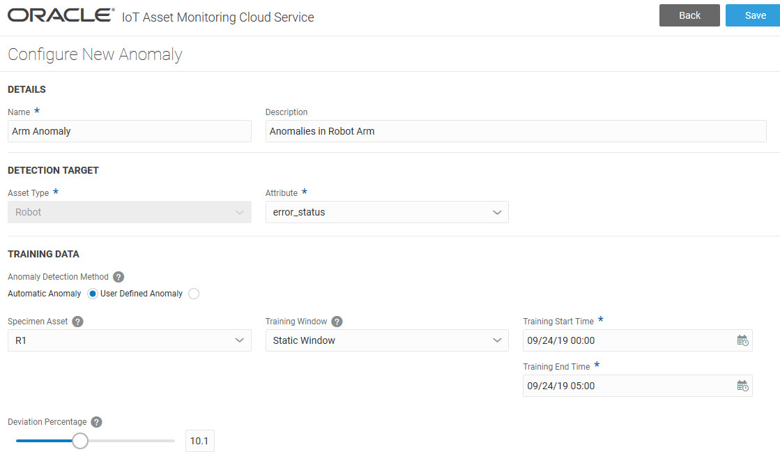 Configure New Anomaly page