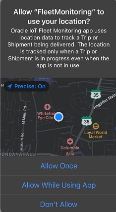 location permission screen in an iOS device