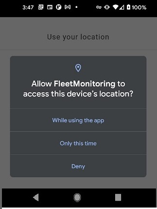 location permission screen in an Android device