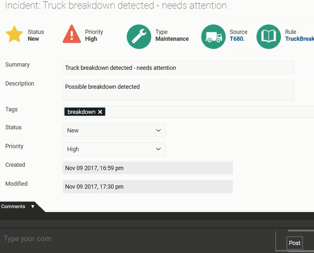 Incident: Truck breakdown detected - needs attention page