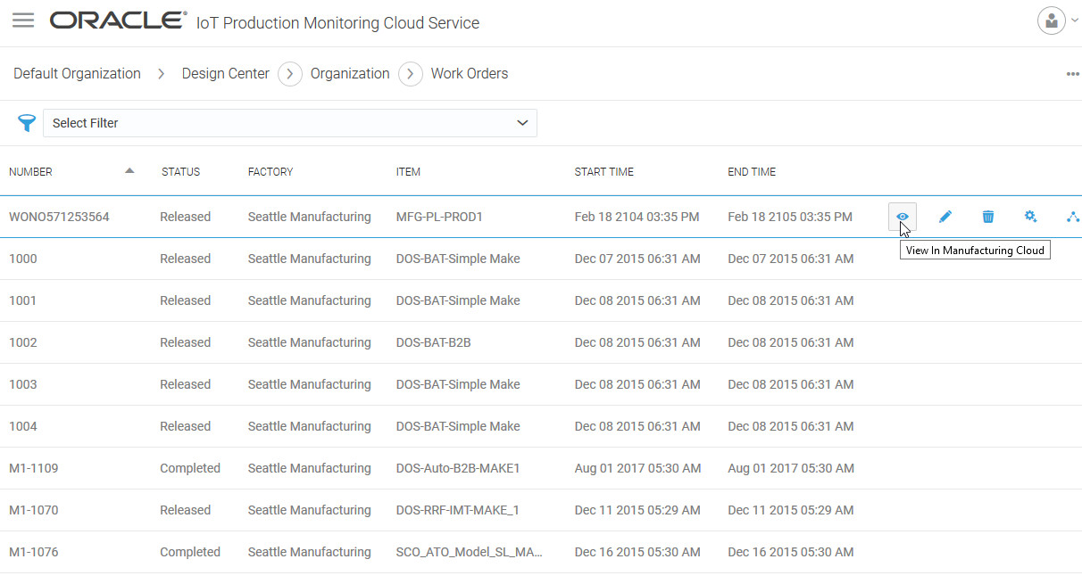 View Work Order in Manufacturing Cloud Link