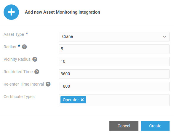 Add New Asset Monitoring Integration Dialog