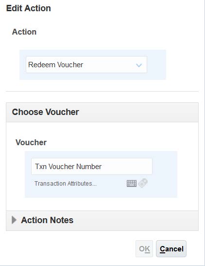 This image shows an example of Redeem Voucher Action setup.
