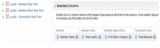 This figure shows an example of an answer created
on the BI composer interface for a Loyalty common dimensions example.