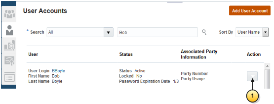 User tab of the Security Console work area