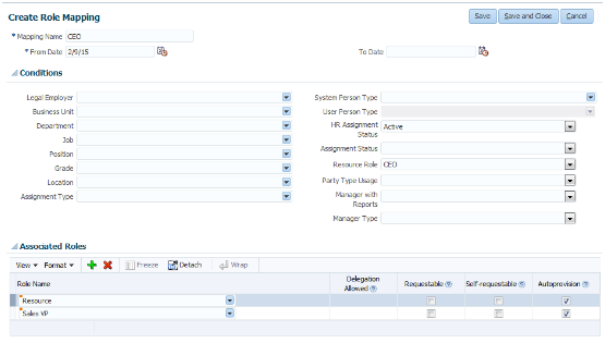 Create Role Mapping page