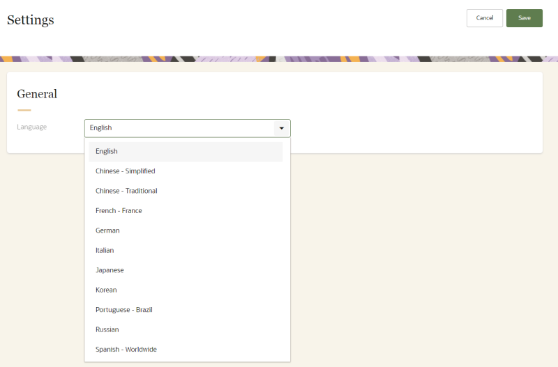 An image of the language selection menu