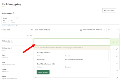 An image showing recommended attributes and the search field