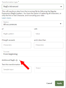An image of the additional RegEx option