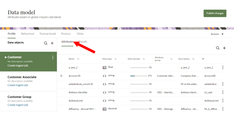 An image of the attributes section for a data object