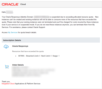 Screenshot of example Quota Breach email from Oracle Cloud