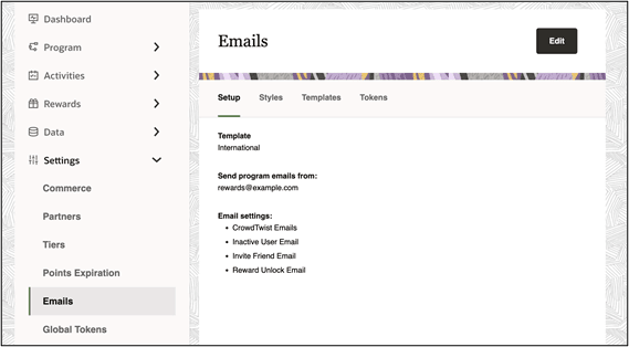 Email Settings screen