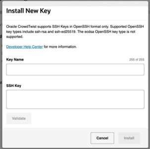 Screenshot showing the Install SSH Key dialog