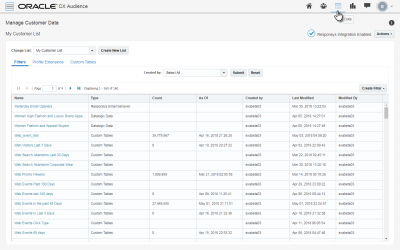 Screen shot of Manage Customer Data page