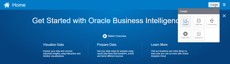 An image of the Oracle Business Intelligence homepage