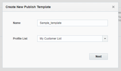 An image of the create publish template dialog window