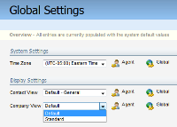 An image of the Global Settings window. It shows the Company View drop-down list.
