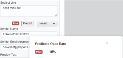 The Subject Line Optimization button in the Design Editor for poor score