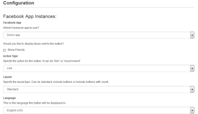 An image of the Facebook Like Configuration screen.