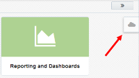 An image of the Eloqua Dashboard with a red arrow is pointing to the Cloud Menu.