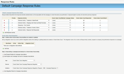 An image of an example of  response rules configured to use program and campaign canvas for campaign associations..