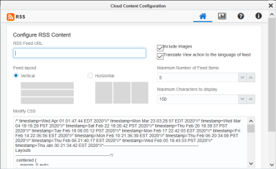 An image of the RSS Content Configuration screen.