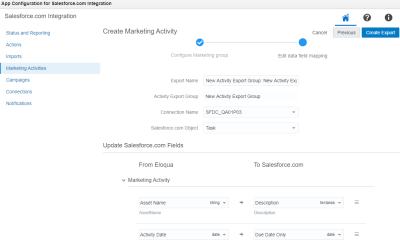 An image of the Exports' Update Salesforce Fields section