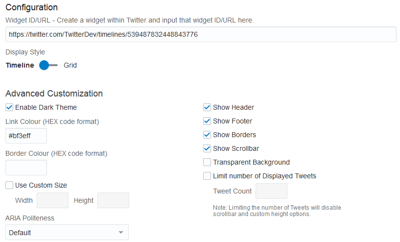 Adding the Twitter Timeline service to your landing pages